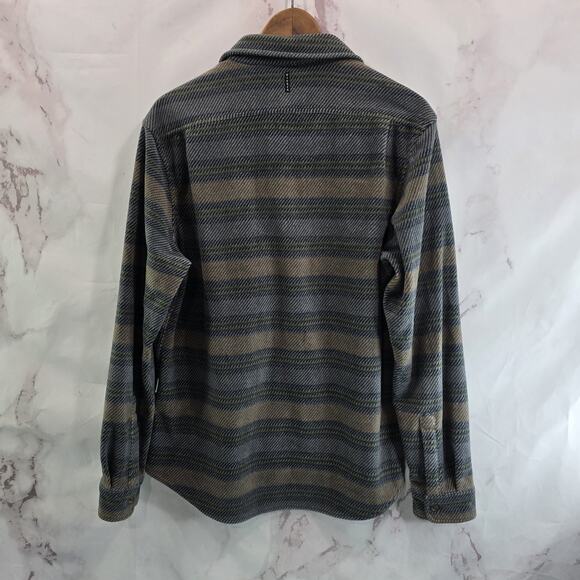 Vissla Shirt Mens Medium Brown Gray Fleece Stripe Button Up Long Sleeve Shacket - Picture 7 of 13